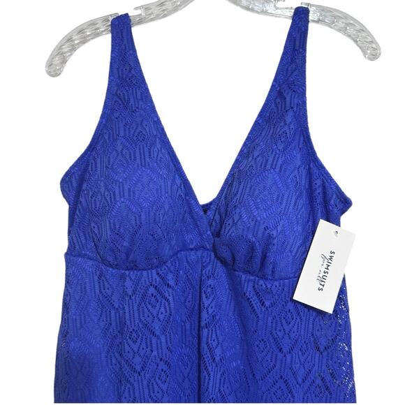 Swimsuits For All Women’s Plus Size 16 Crochet Chevron One Piece Swimdress Blue - Picture 3 of 12